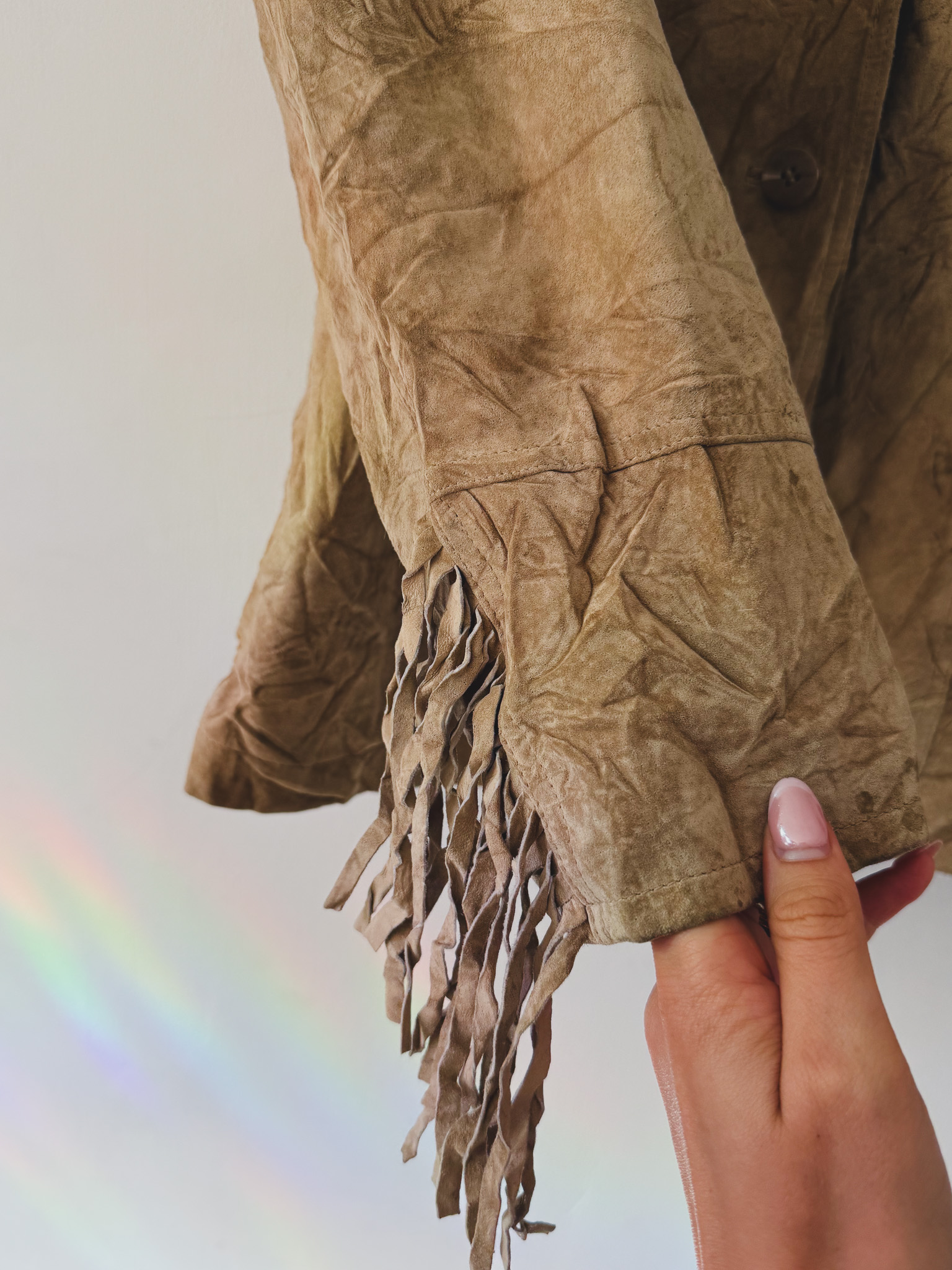 Vintage Esprit Tan Fringe Suede Jacket, view 3