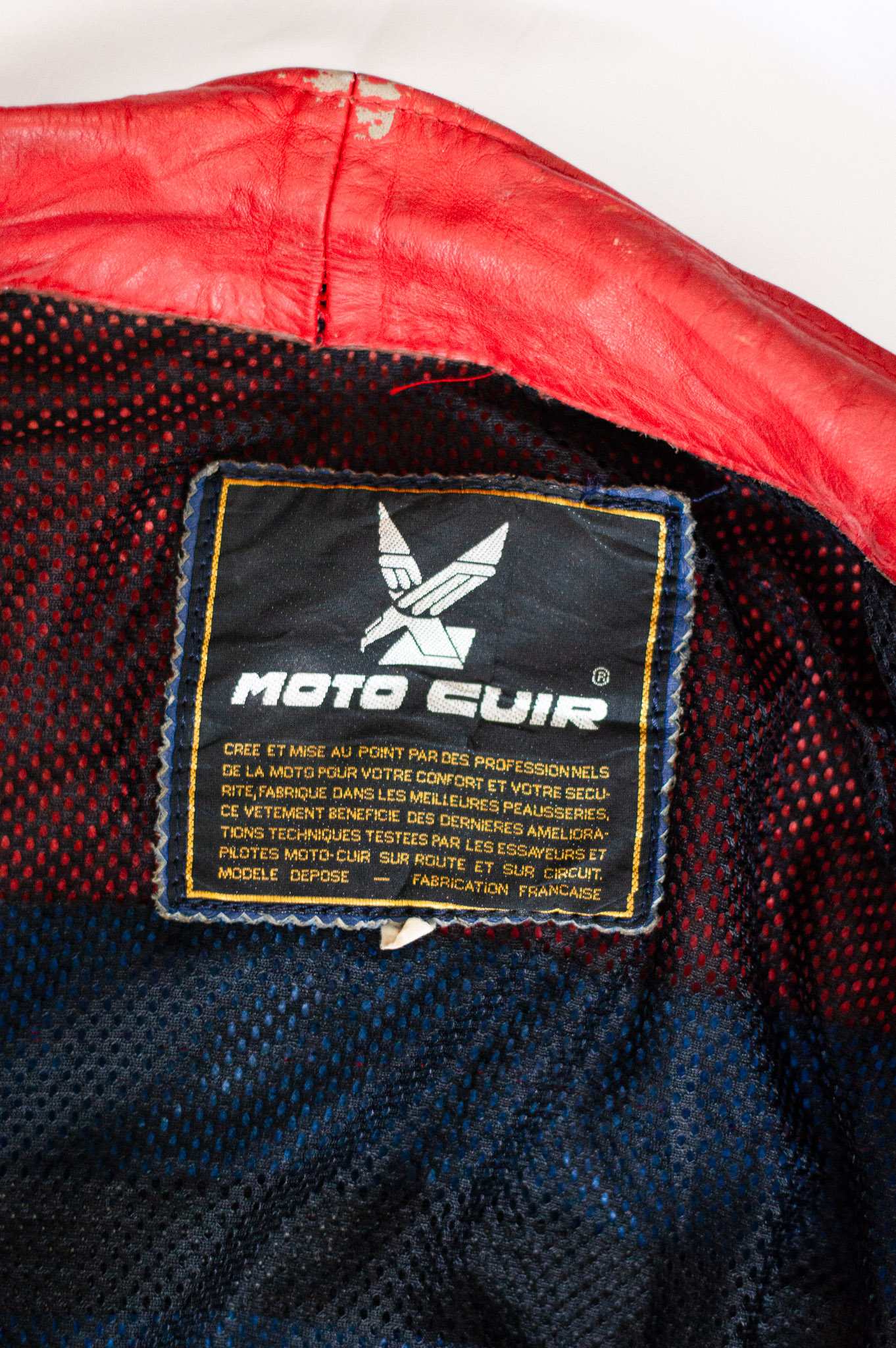 Vintage 80s Moto Cuir French Leather Motorcycle Jacket Red Blue Colourblock, view 21