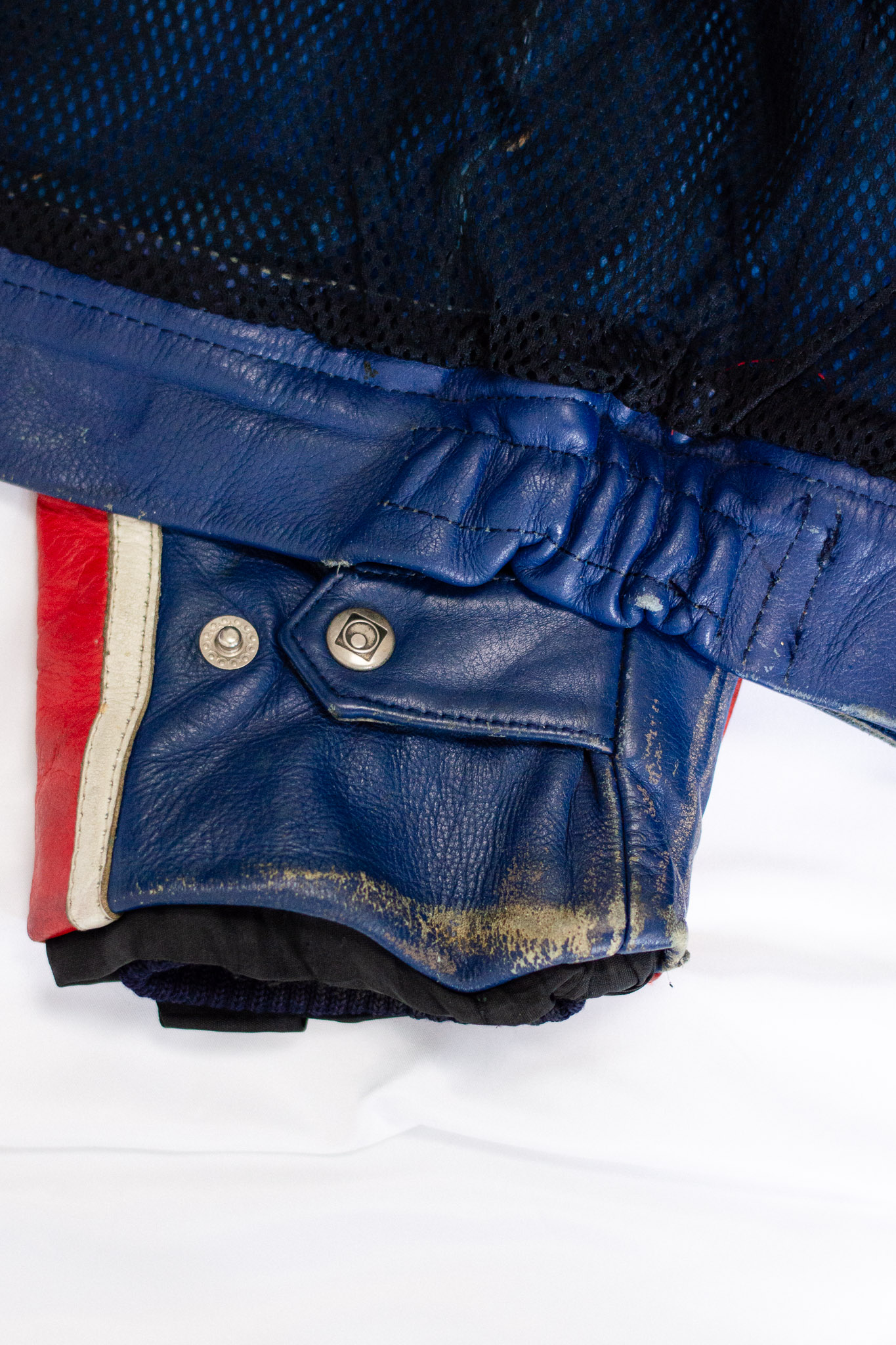 Vintage 80s Moto Cuir French Leather Motorcycle Jacket Red Blue Colourblock, view 22