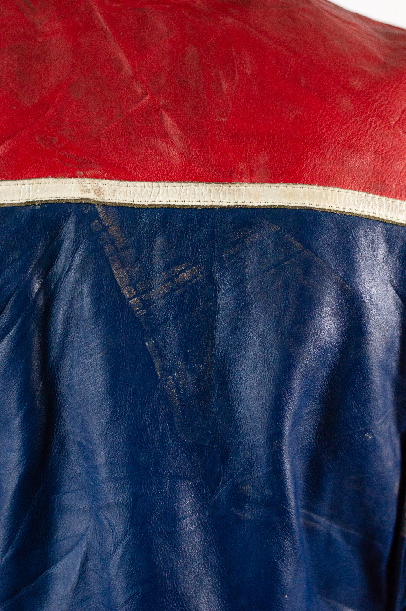 Vintage 80s Moto Cuir French Leather Motorcycle Jacket Red Blue Colourblock, view 9