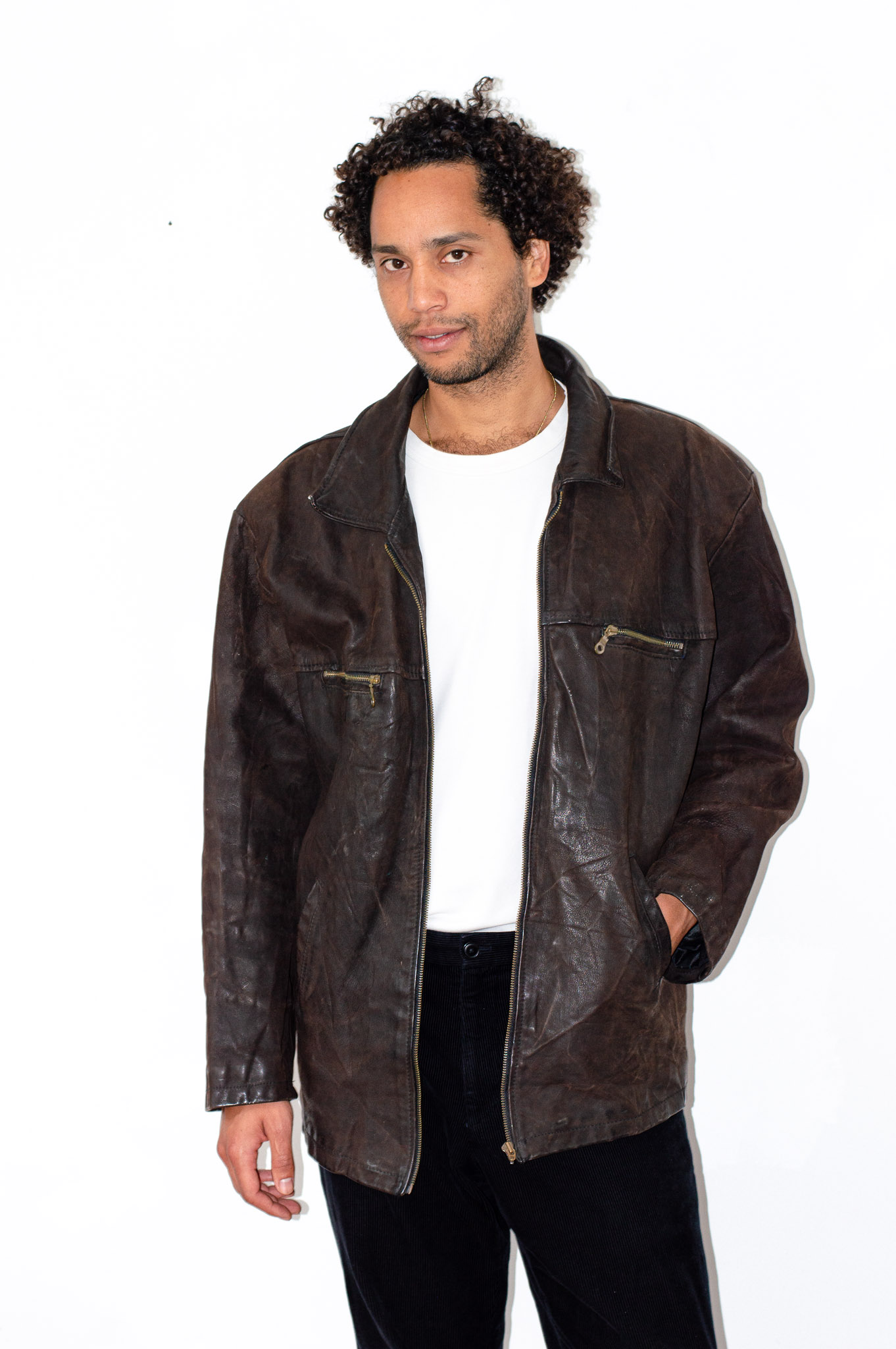 Vintage Brown Leather Jacket, view 3