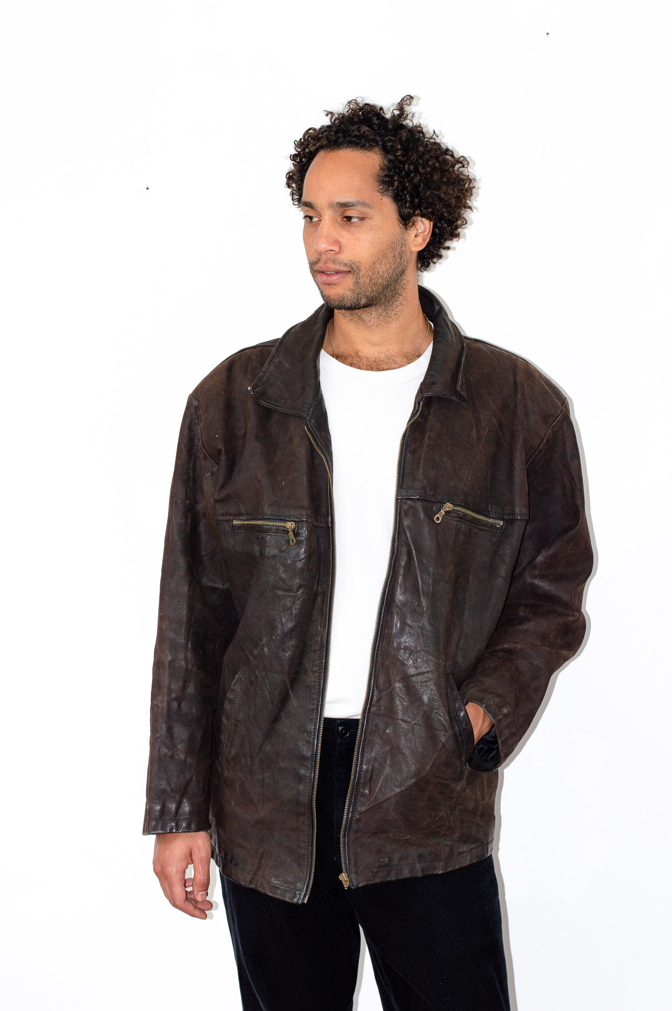 Vintage Brown Leather Jacket, view 2