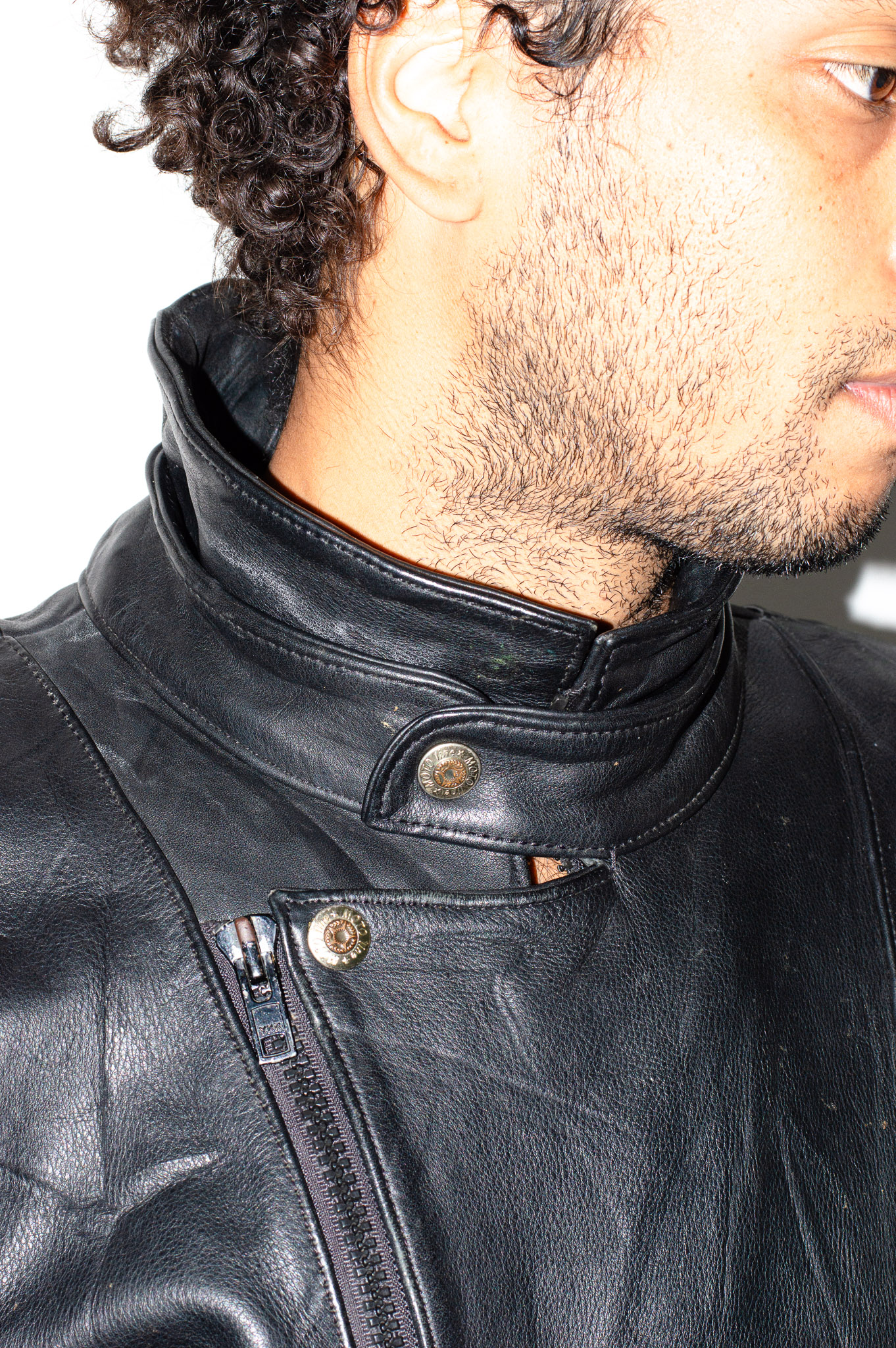 Vintage Moto Line black leather biker jacket, view 4
