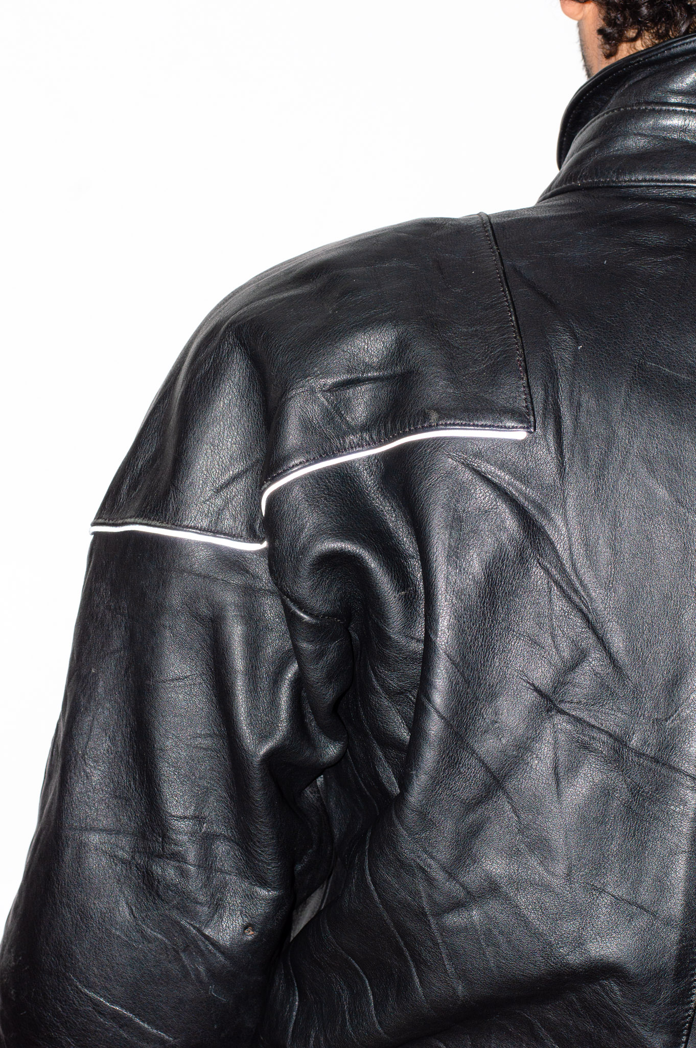 Vintage Moto Line black leather biker jacket, view 9
