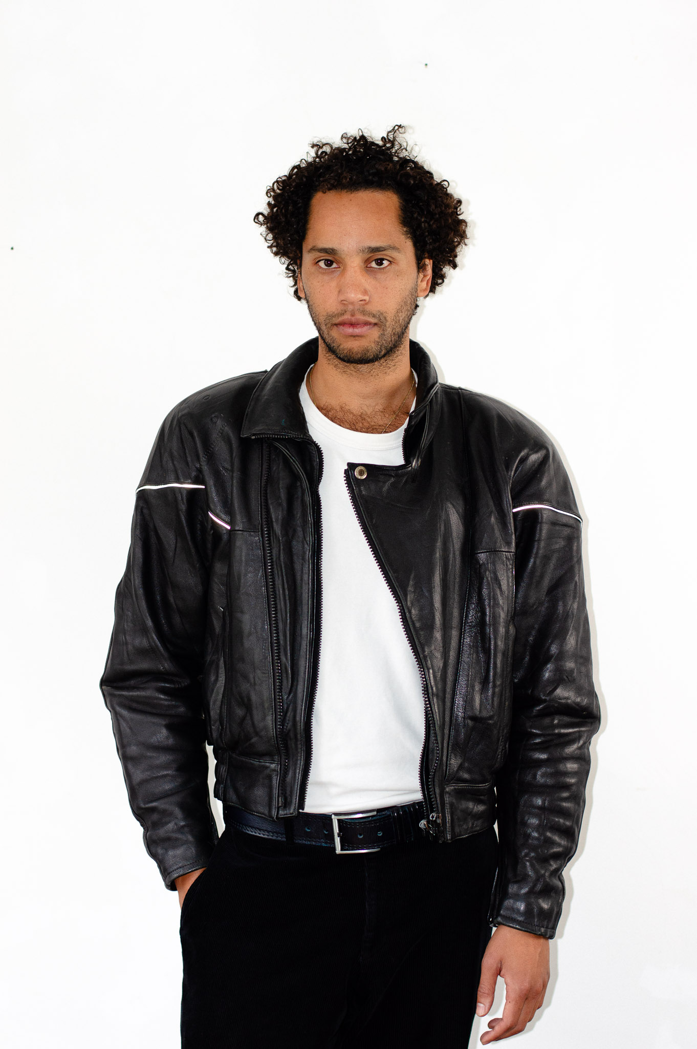 Vintage Moto Line black leather biker jacket