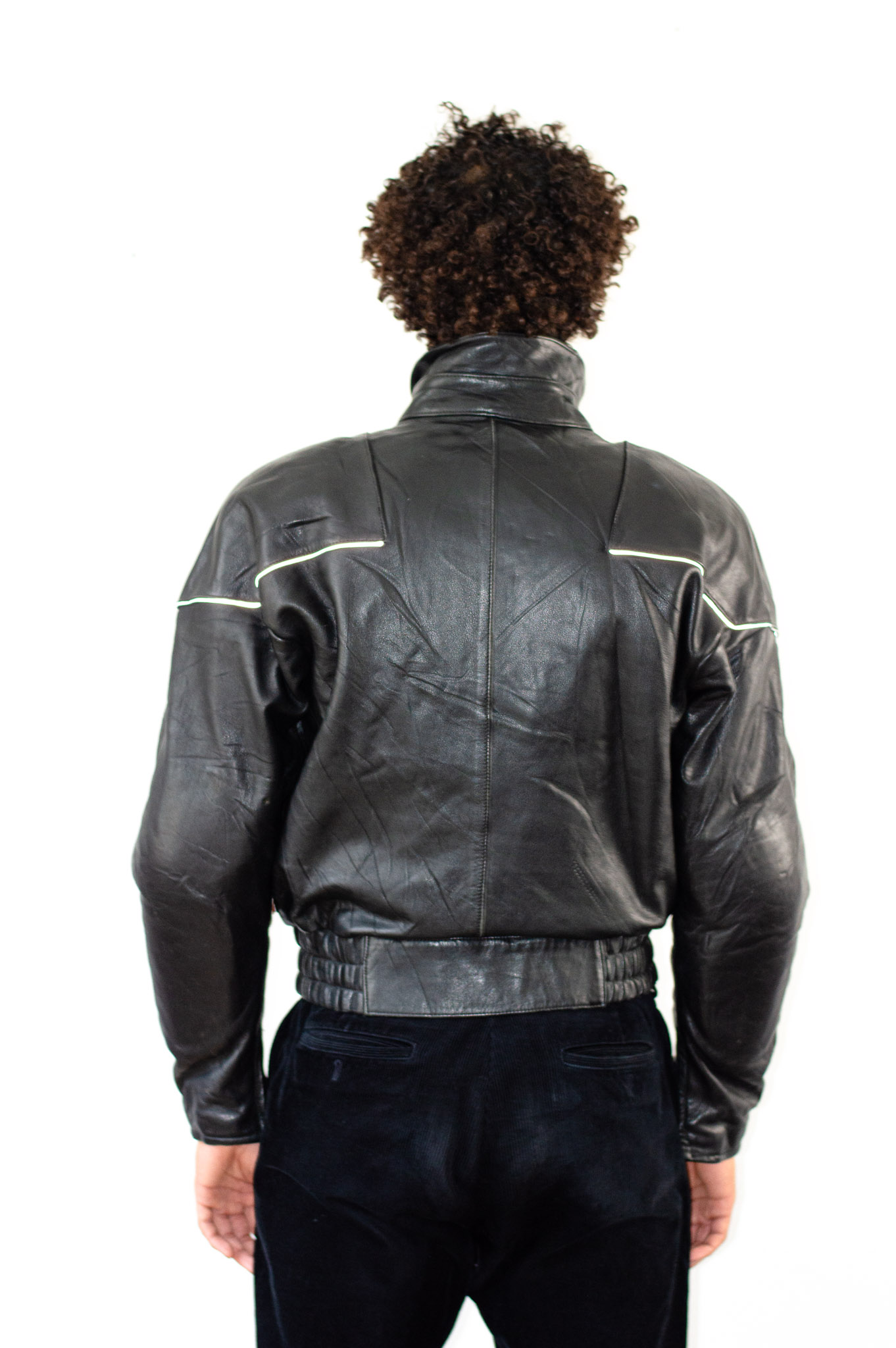 Vintage Moto Line black leather biker jacket, view 2