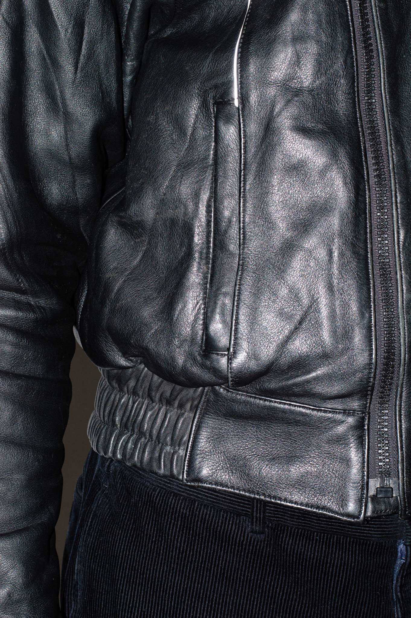 Vintage Moto Line black leather biker jacket, view 6