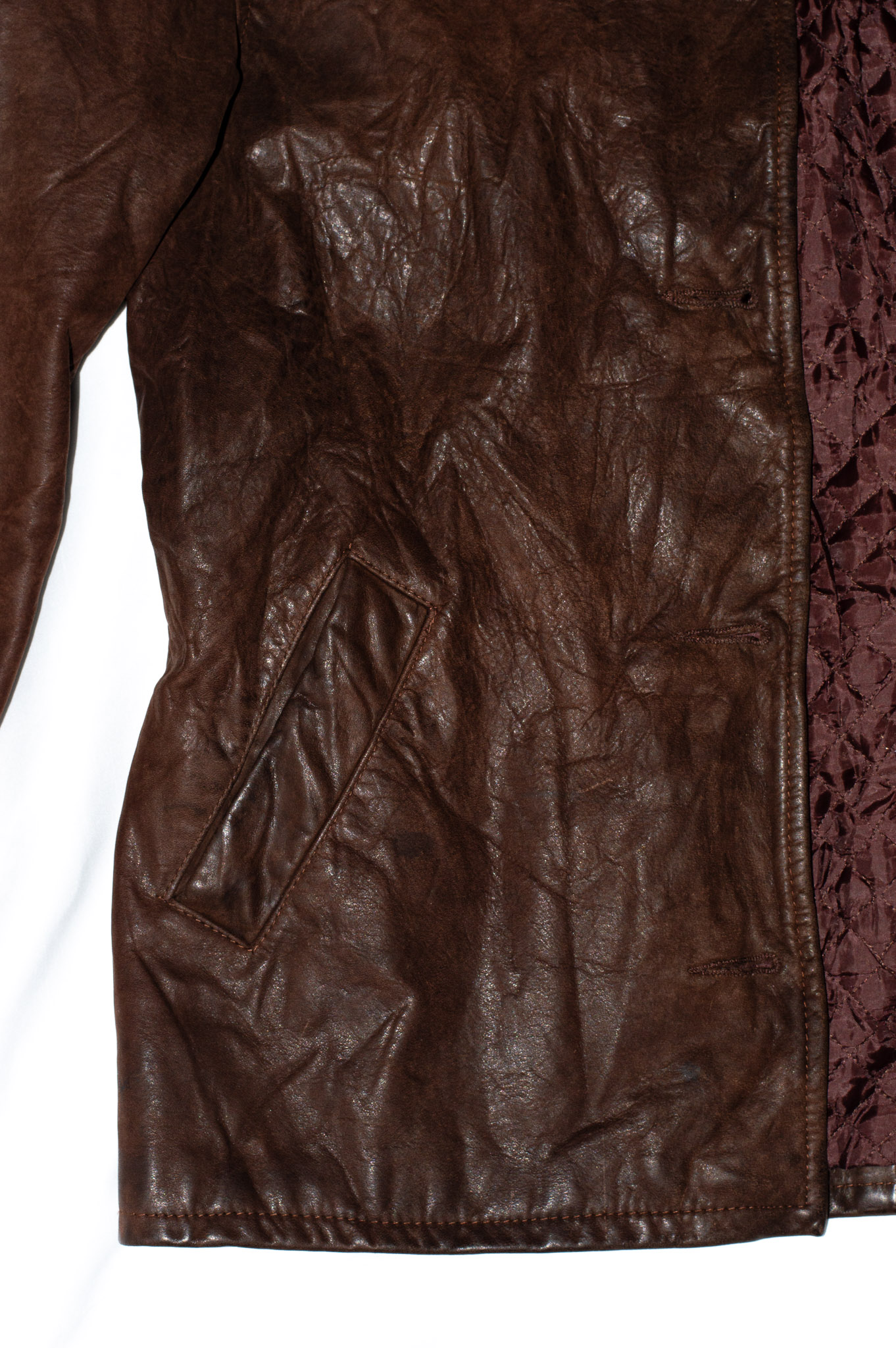 Vintage Brown Leather Jacket Buckle Tabs Tortoiseshell Buttons, view 12