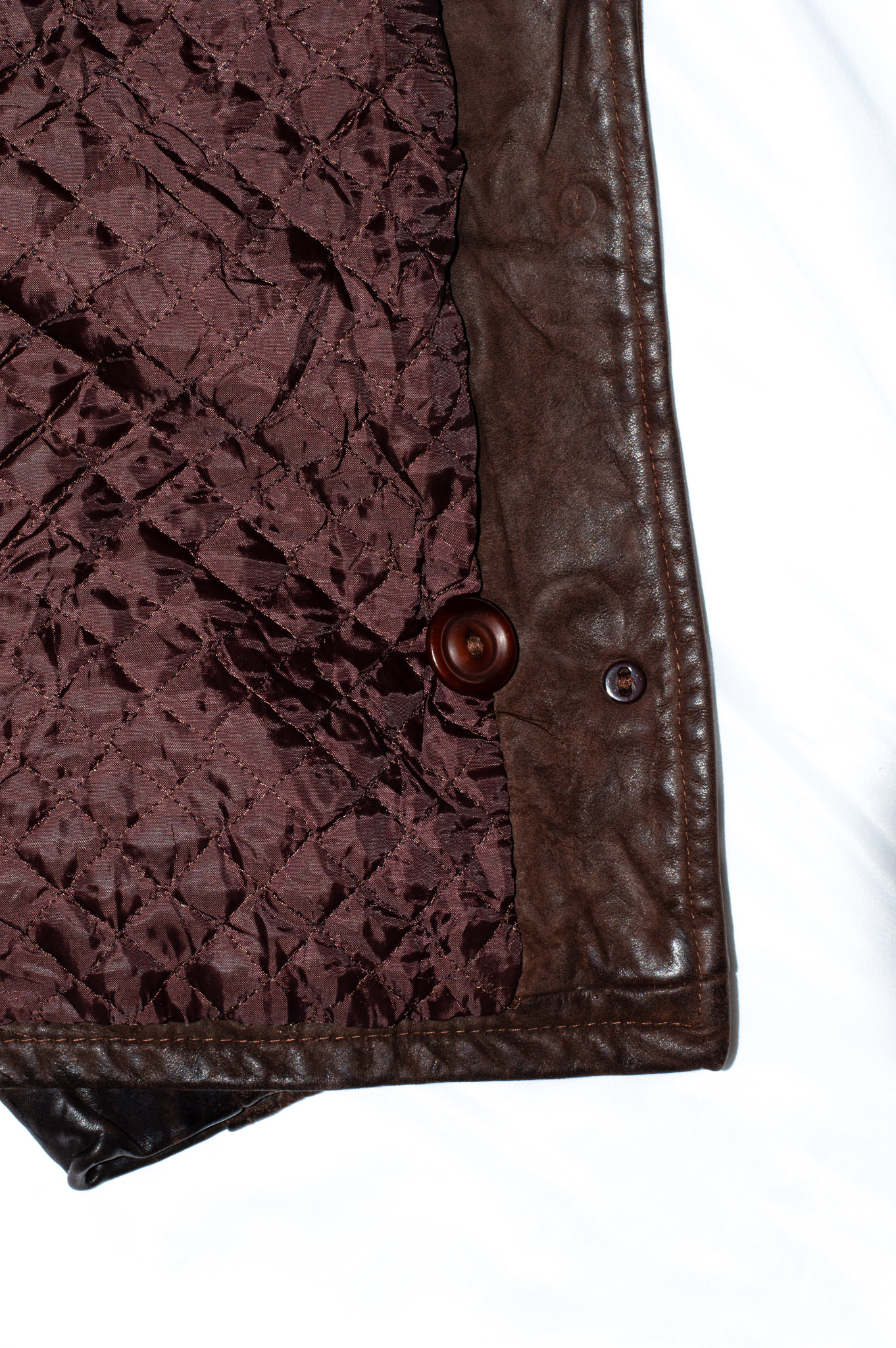 Vintage Brown Leather Jacket Buckle Tabs Tortoiseshell Buttons, view 11