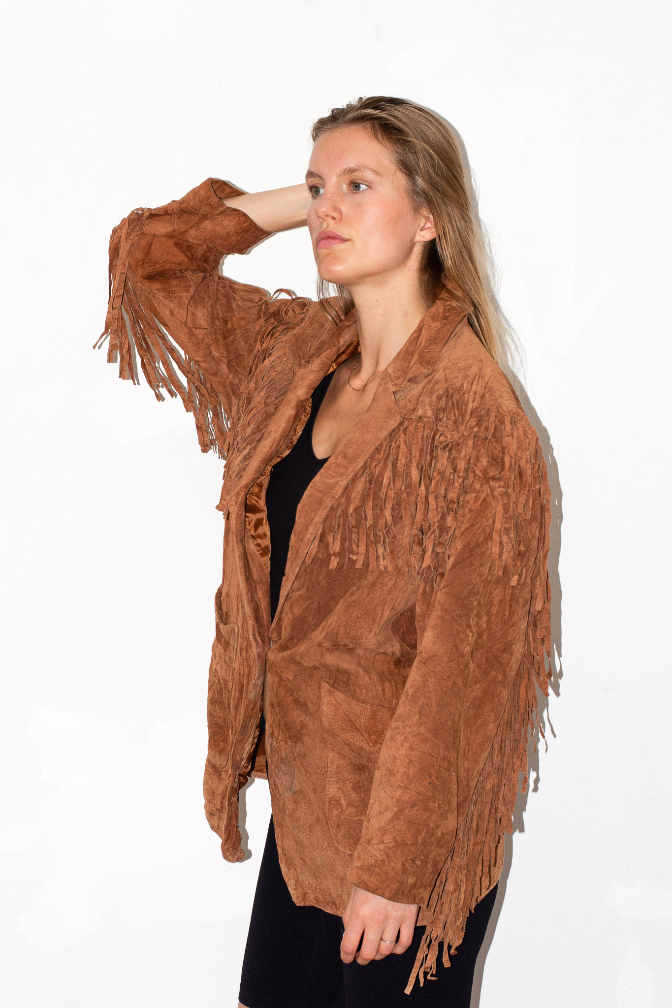Vintage Rust-brown Suede Fringe Western Jacket Accent's on Outerwear, view 2