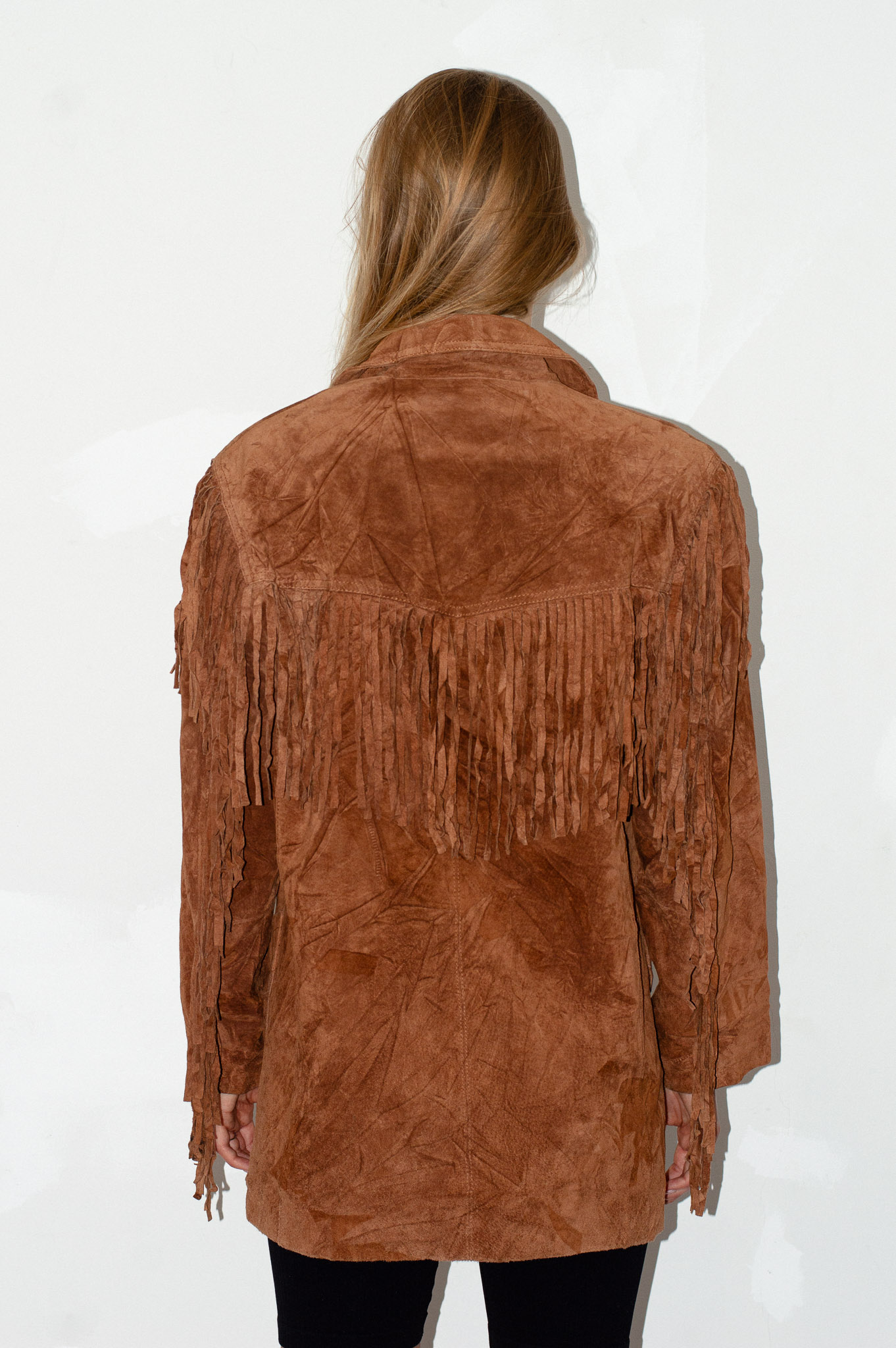 Vintage Rust-brown Suede Fringe Western Jacket Accent's on Outerwear, view 3
