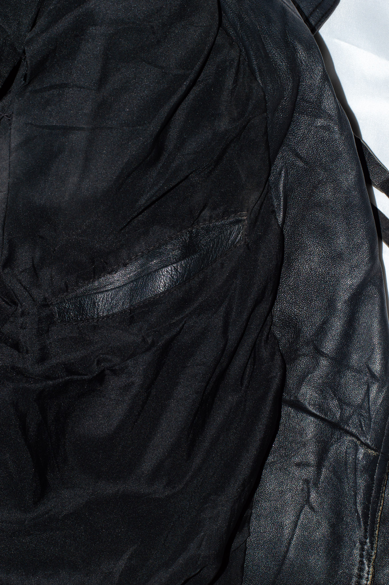 Vintage Cropped Black Leather Fringe Biker Jacket Corset Lace-Up Sides, view 15