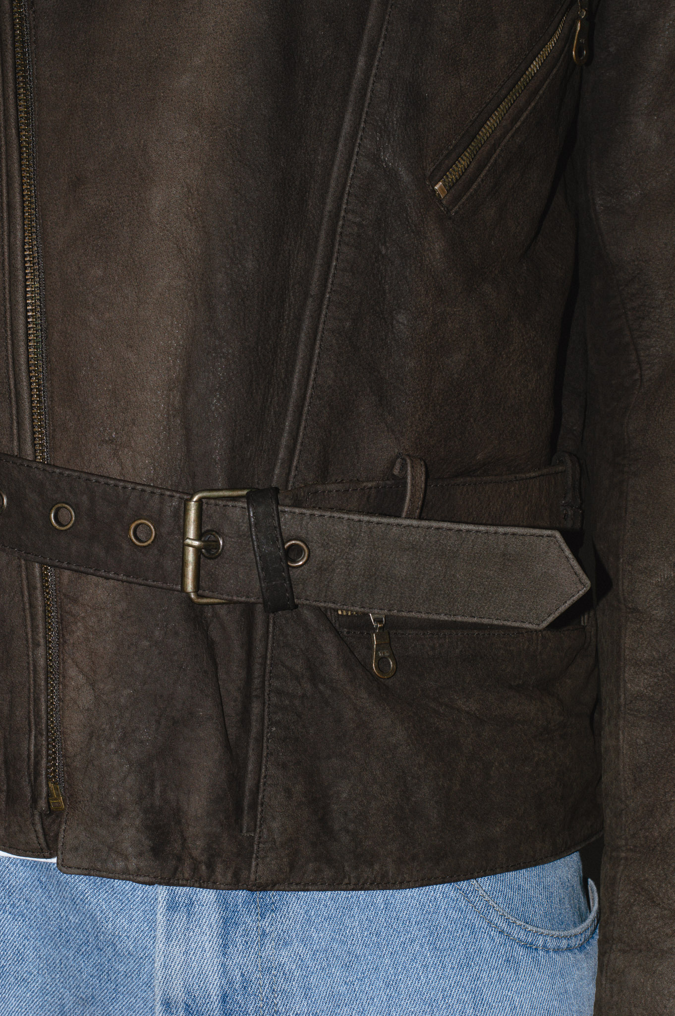 HELD vintage leather biker jacket — brown, asymmetric zip, view 15