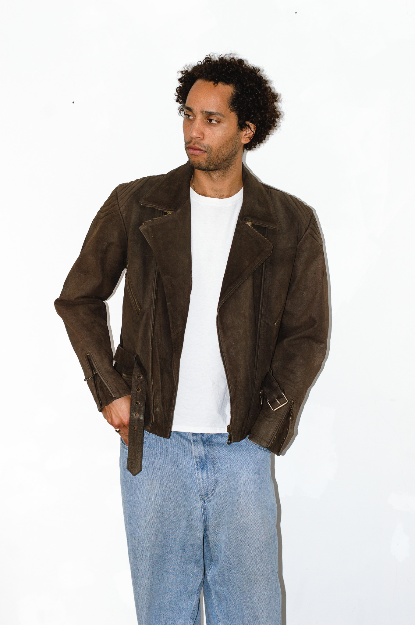 HELD vintage leather biker jacket — brown, asymmetric zip