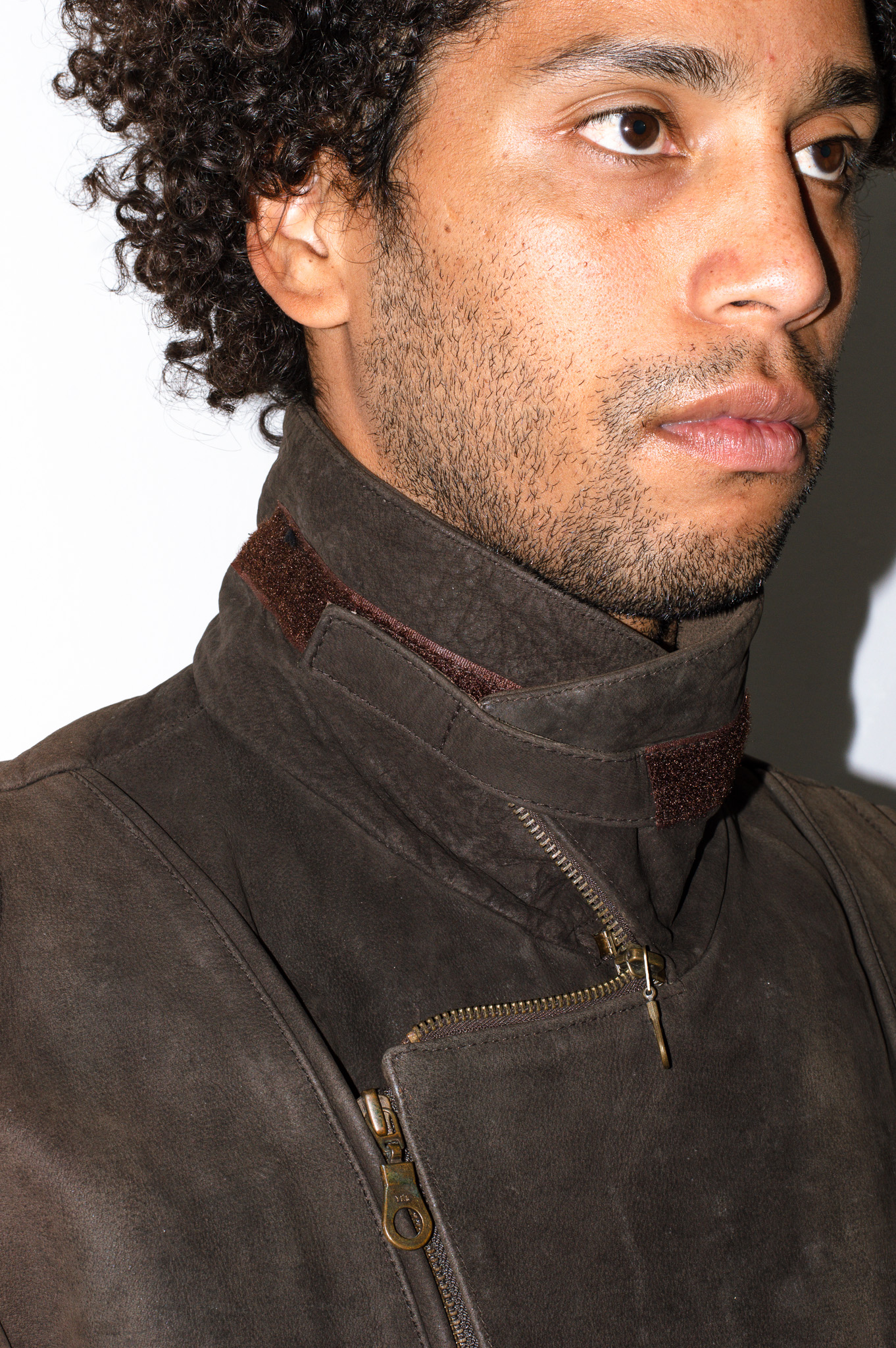 HELD vintage leather biker jacket — brown, asymmetric zip, view 2