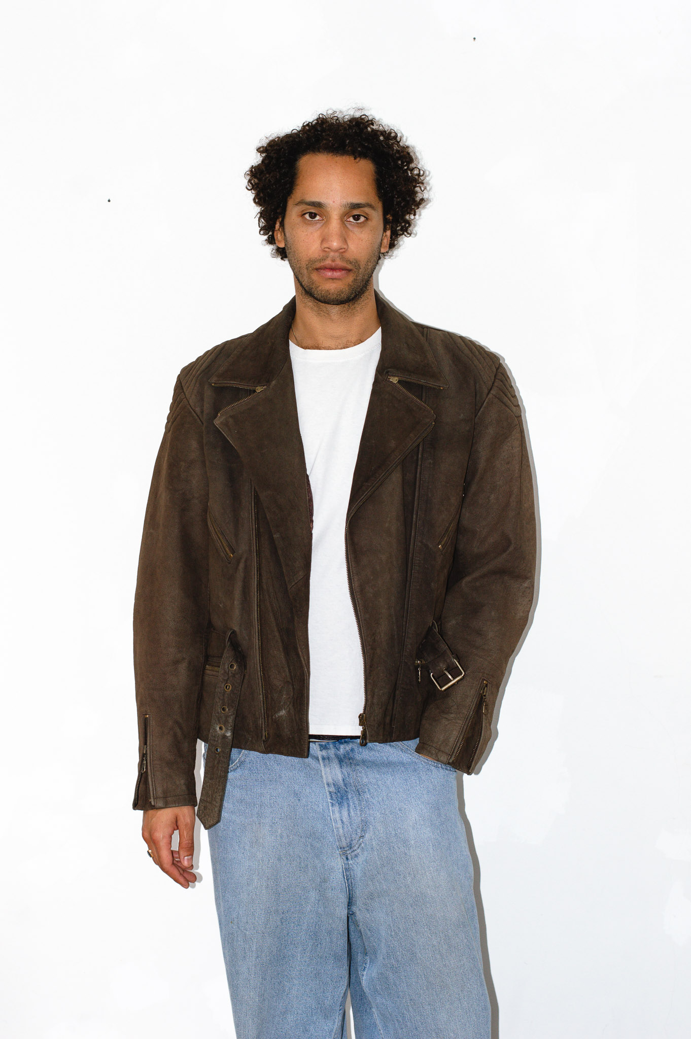 HELD vintage leather biker jacket — brown, asymmetric zip, view 7