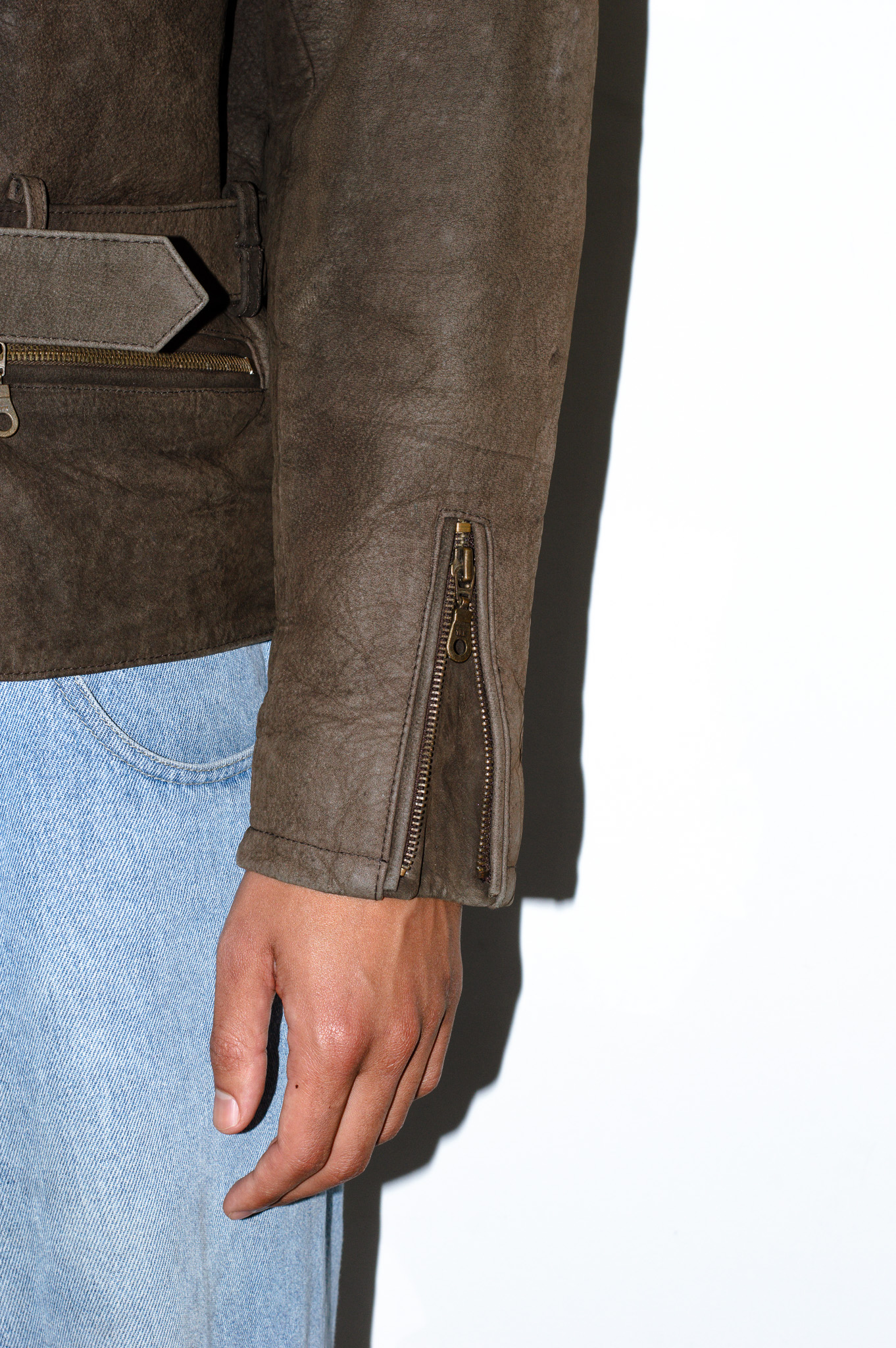 HELD vintage leather biker jacket — brown, asymmetric zip, view 11
