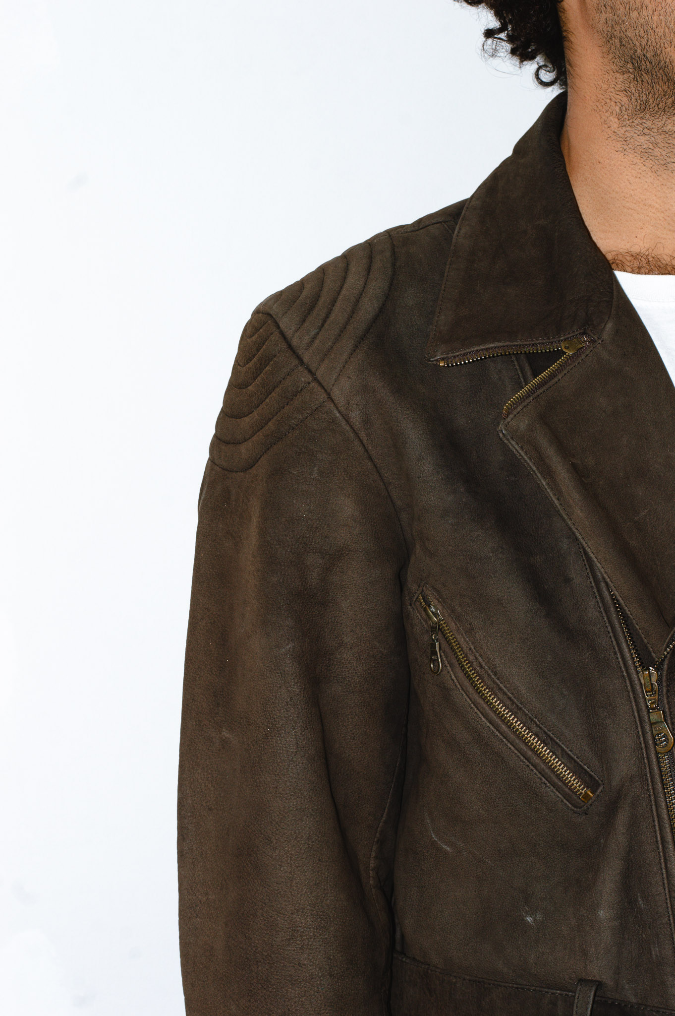 HELD vintage leather biker jacket — brown, asymmetric zip, view 9