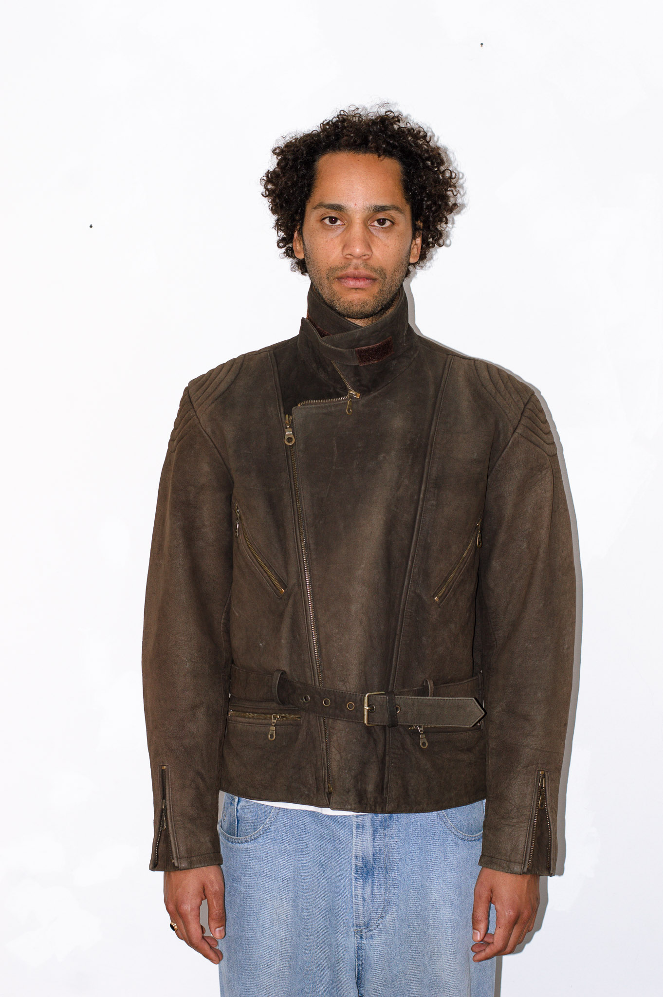 HELD vintage leather biker jacket — brown, asymmetric zip, view 5