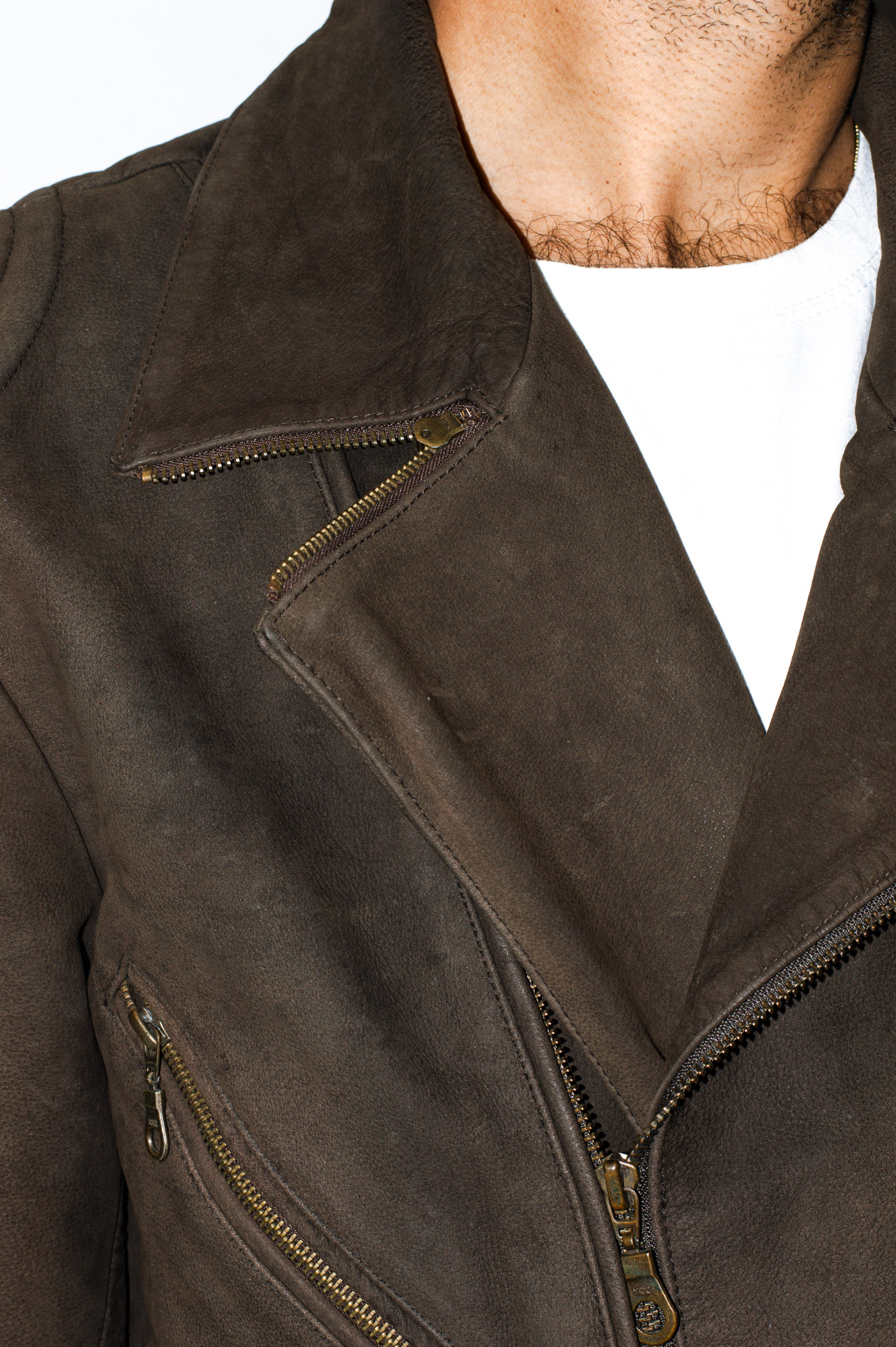 HELD vintage leather biker jacket — brown, asymmetric zip, view 4