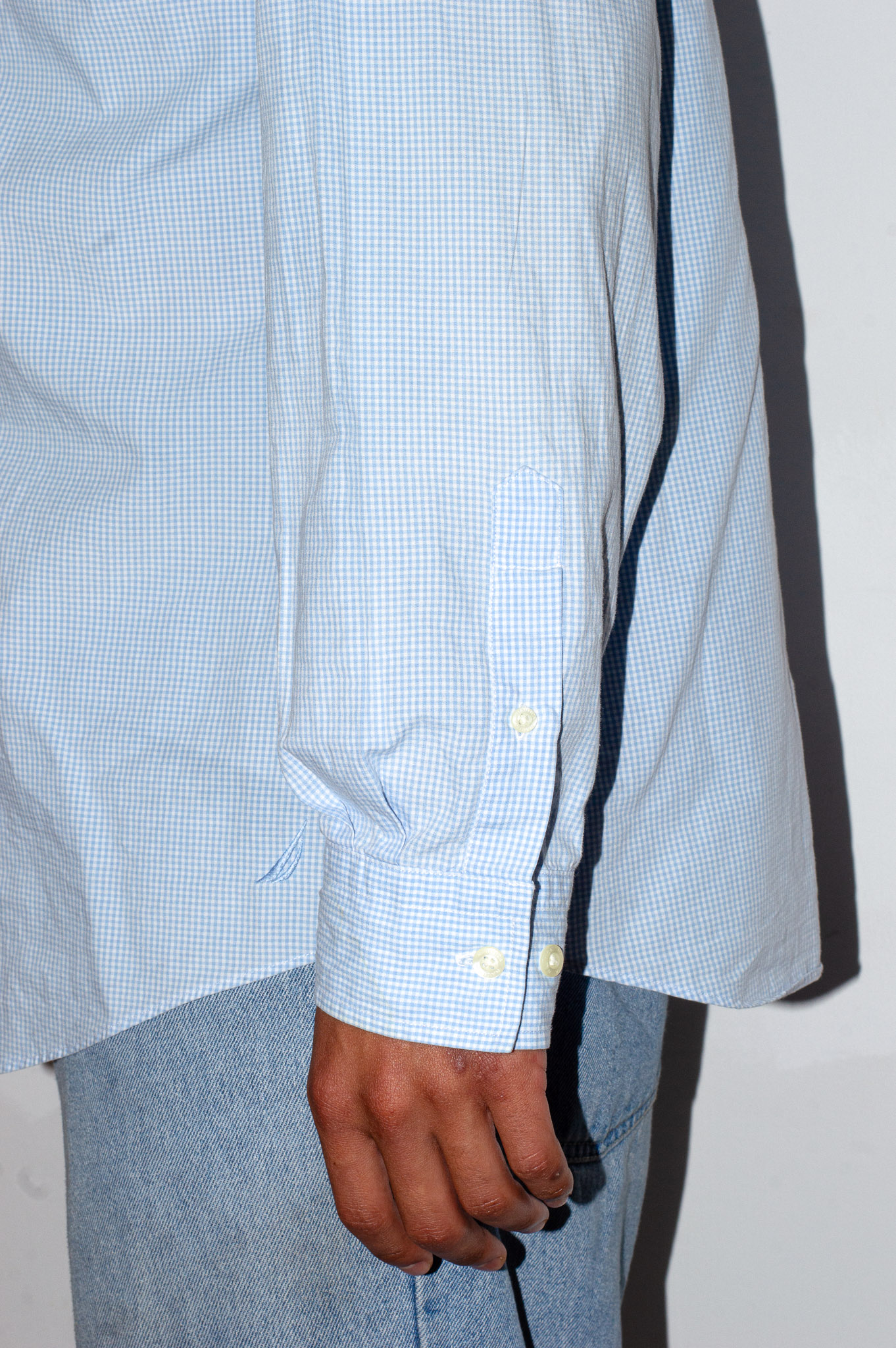 Vintage Nautica light blue gingham check shirt, view 3