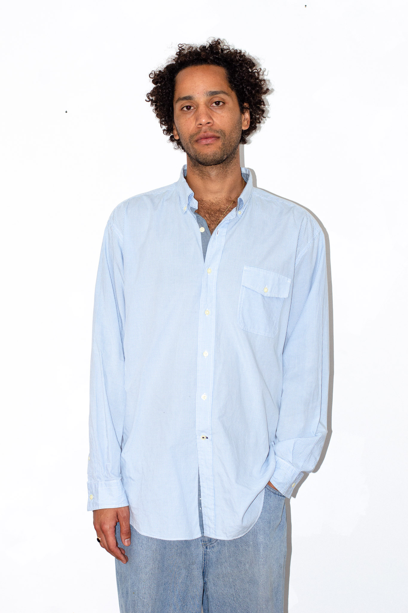 Vintage Nautica light blue gingham check shirt, view 6