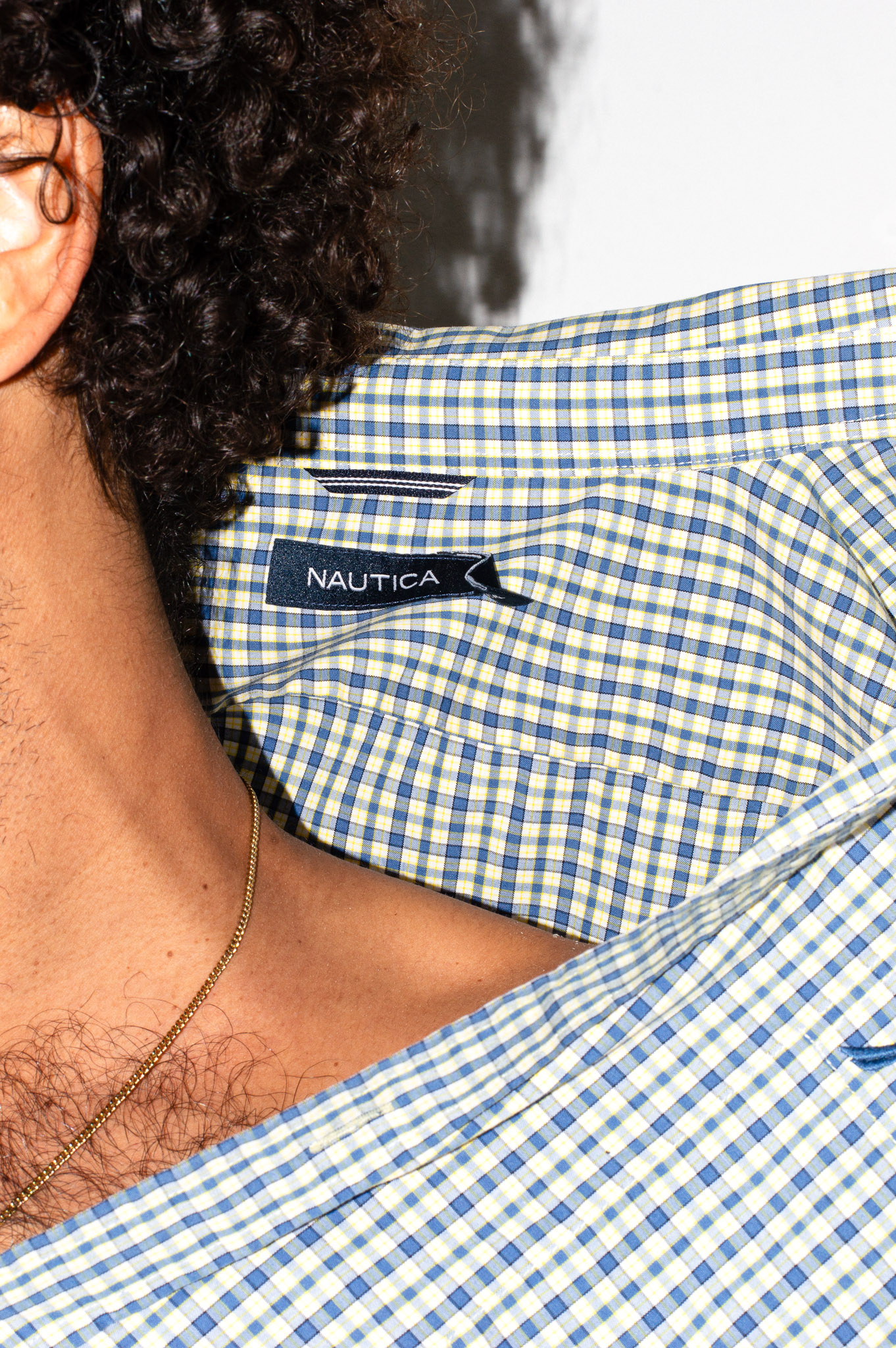 Vintage Nautica blue & yellow gingham check shirt, view 7