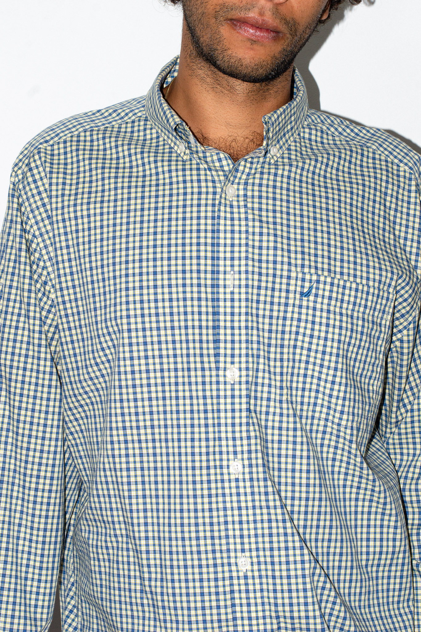 Vintage Nautica blue & yellow gingham check shirt, view 4