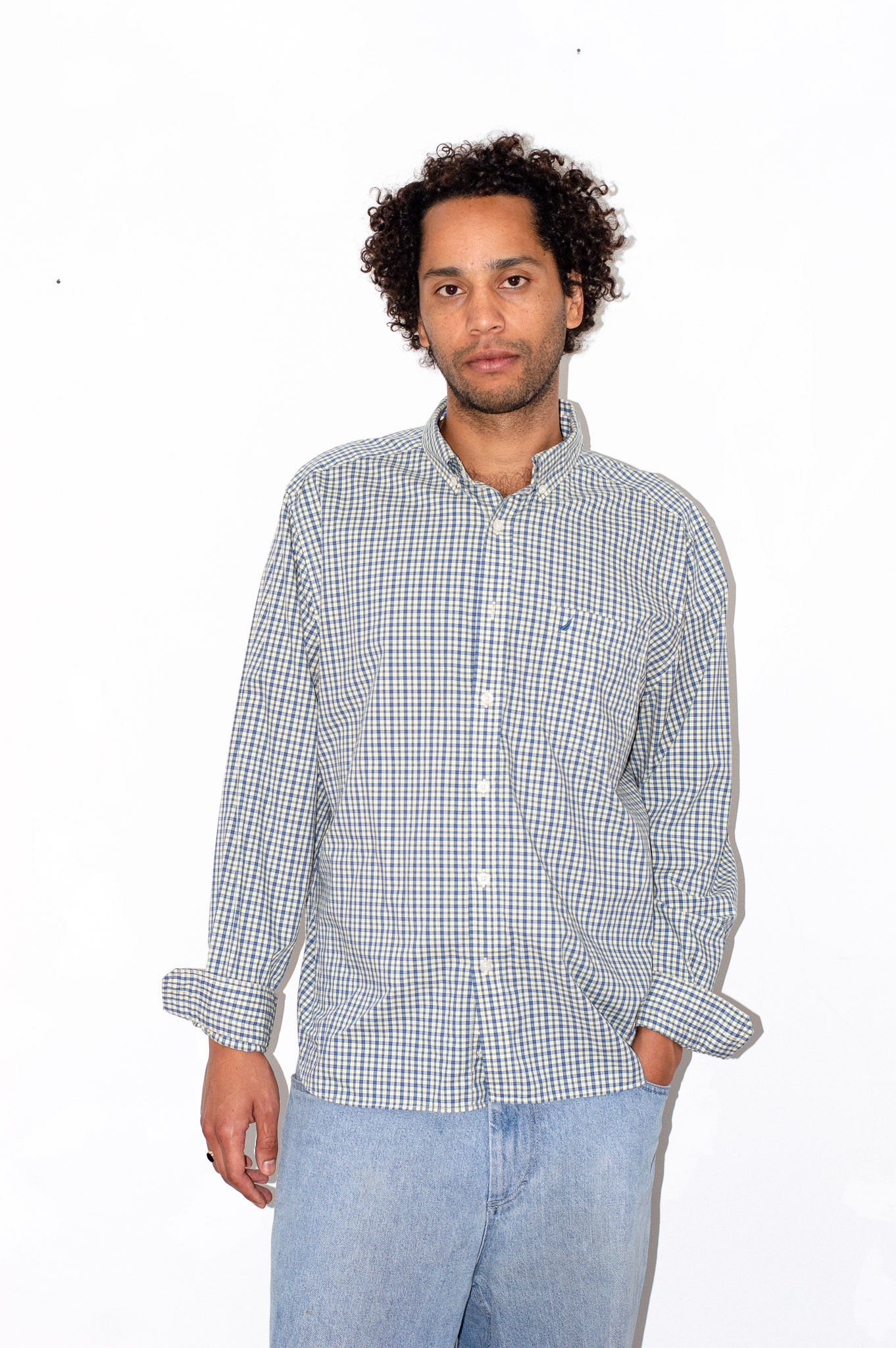 Vintage Nautica blue & yellow gingham check shirt, view 5