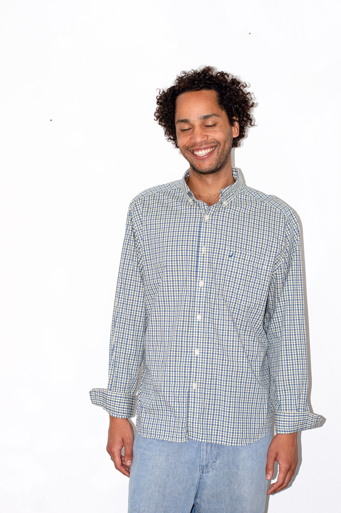 Vintage Nautica blue & yellow gingham check shirt