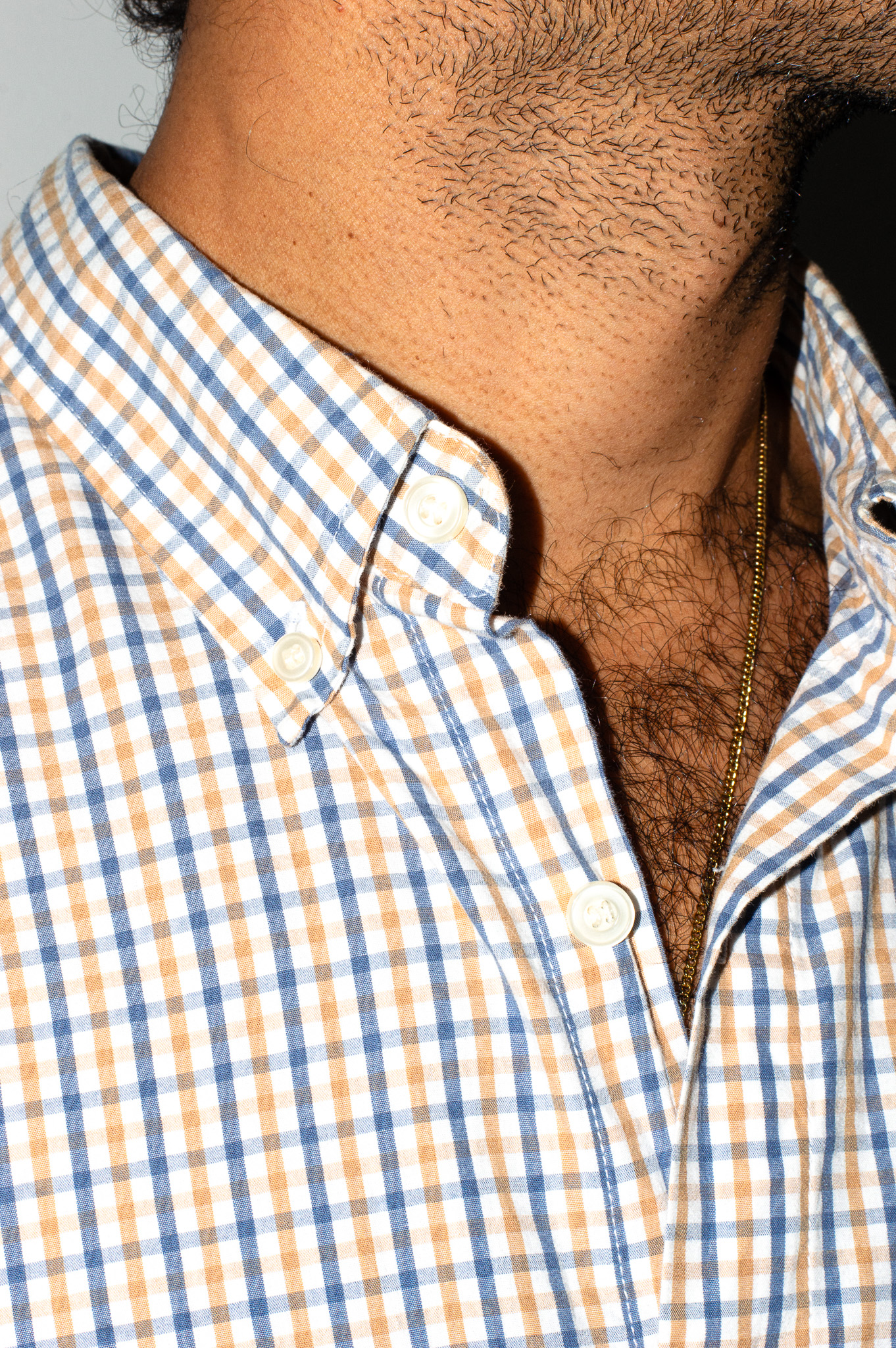 Vintage Dockers gingham check shirt — blue, tan & white, view 6