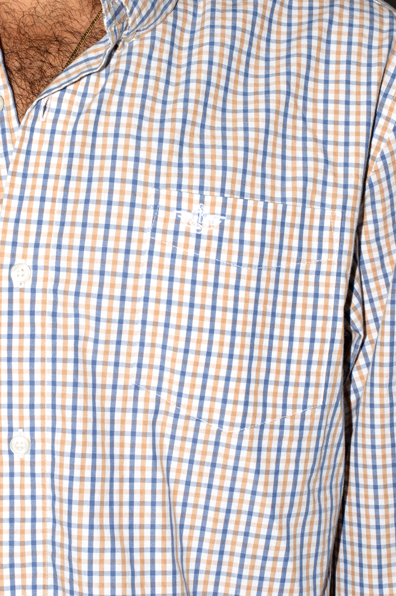 Vintage Dockers gingham check shirt — blue, tan & white